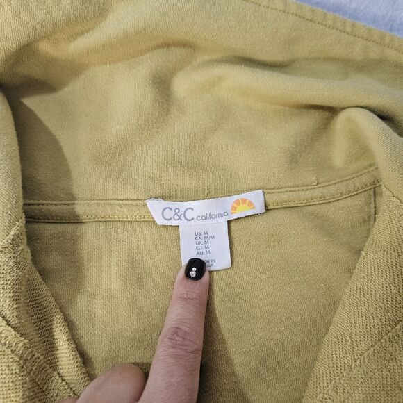 C & C California Mustard Yellow Crop Sweatshirt Distressed Hem Trim Sz M - Picture 5 of 5